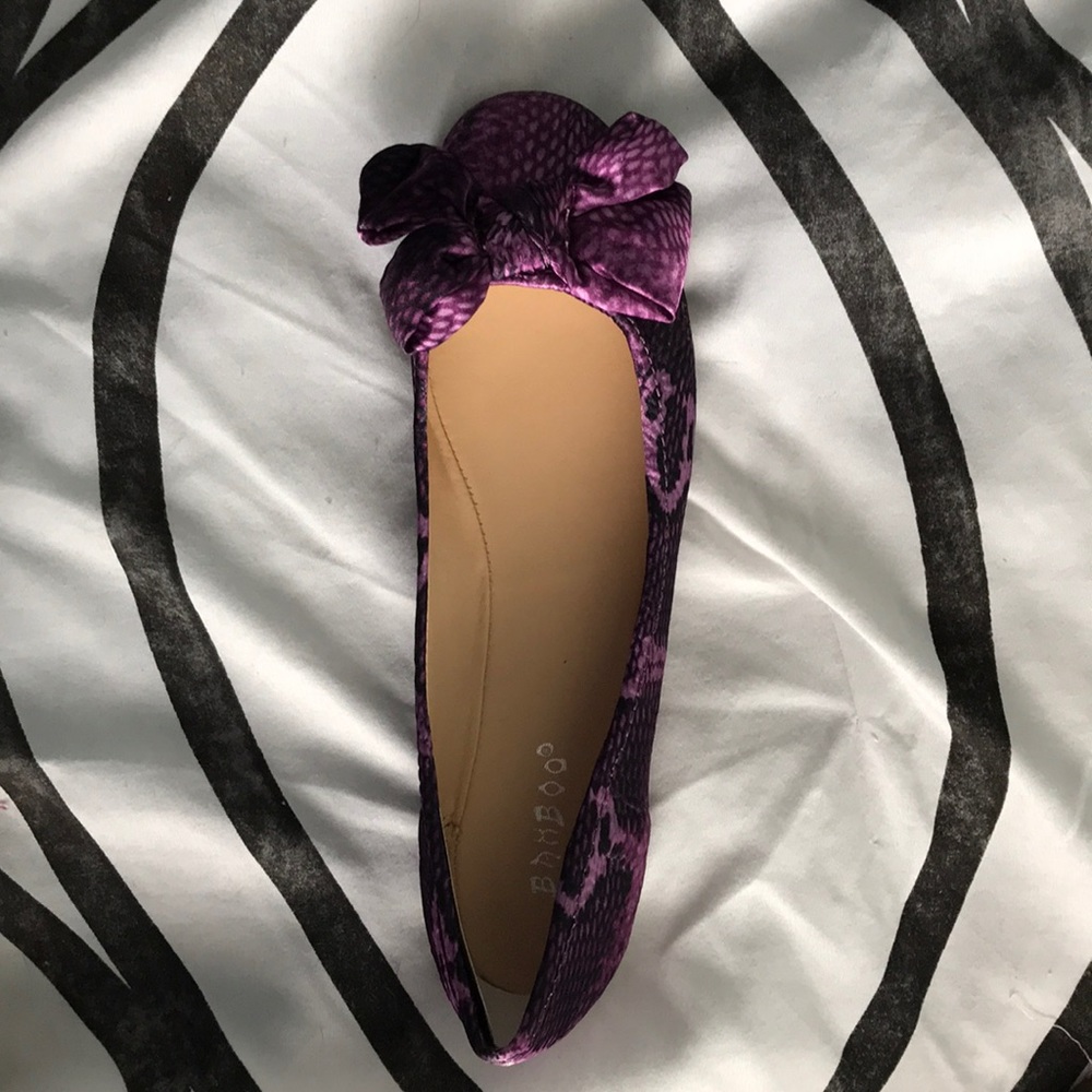 Purple Fabric Python Flats with Bow